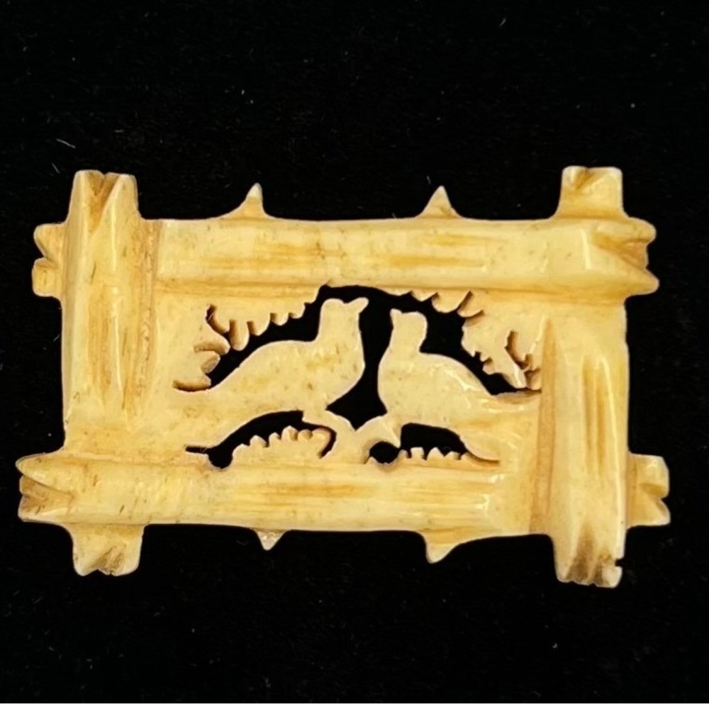 Antique Victorian Hand Carved Bovine Bone Bird Brooch Edwardian Style Upcycle